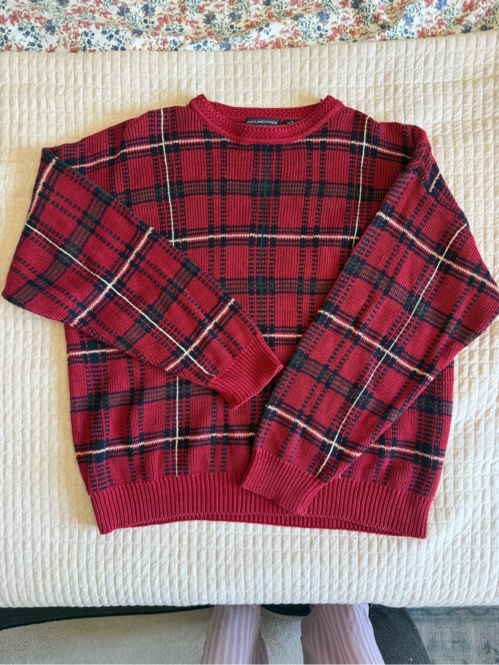 Roundtree & Yorkers vintage Classic Red Plaid Crewneck Sweater - sz XL